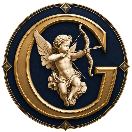 Emblème de BiblioVirt représentant un chérubin au centre d’un G doré