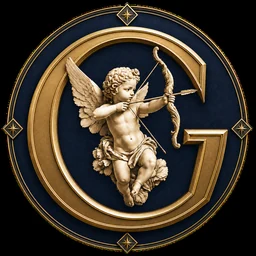 Emblème de BiblioVirt représentant un chérubin au centre d’un G doré